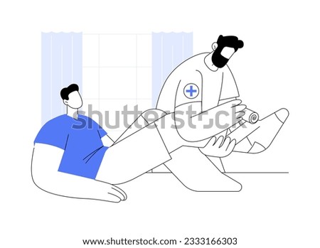 Foot and ankle orthopaedics abstract concept vector illustration. Doctor bandages patients foot and knee in hospital, medicine sector, orthopaedic surgery, ankle disorders abstract metaphor.