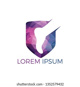 Foot and ankle podiatry vector logo design. Foot with Shield and medical cross logo template. Foot care and massage logo design.