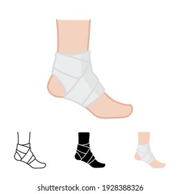 Foot, ankle wrap icon in different style. Two colored and black ankle vector icons designed in filled outline, line, glyph and solid style. Vector illustration isolated on white background. EPS 10