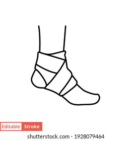 Foot, ankle wrap line icon. Outline style can be used for web, mobile, ui. Pain, hip, ortho, anatomy, body, care concept. Vector logo illustration isolated on white background. Editable stroke EPS 10.