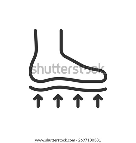 Foot with arrows, linear icon. Foot support and orthopedic comfort. Line with editable stroke.