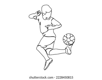 Foot ball Player Single line art drawing, black and white minimal Vector illustration. for Logo, Wall décor