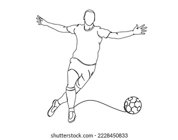 Foot ball Player Single line art drawing, black and white minimal Vector illustration. for Logo, Wall décor