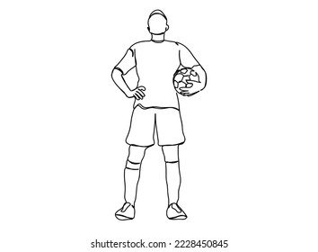 Jugador de bolas de pie Dibujo de una sola línea, ilustración vectorial mínima en blanco y negro. para Logo, decoración de pared