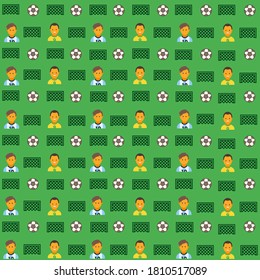 foot ball playground with players ball net and green background repeat pattern
