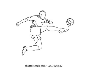 Foot ball, soccer player single-line art drawing continues line vector illustration