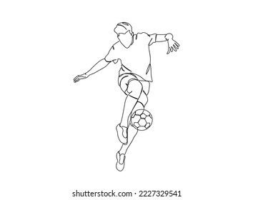 Balón de pie, dibujo de arte de una sola línea del jugador de fútbol continúa ilustración de vector de línea