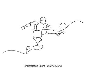 Foot ball, soccer player single-line art drawing continues line vector illustration