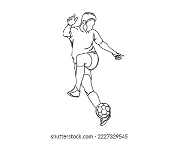 Foot ball, soccer player single-line art drawing continues line vector illustration