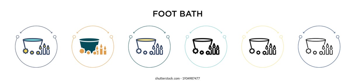 Foot bath icon in filled, thin line, outline and stroke style. Vector illustration of two colored and black foot bath vector icons designs can be used for mobile, ui, web