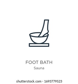 Foot bath icon. Thin linear foot bath outline icon isolated on white background from sauna collection. Line vector sign, symbol for web and mobile