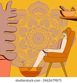 Foot baths with essential oils. Aromatherapy for legs. SPA design concept. Isolated flat vector illustration.