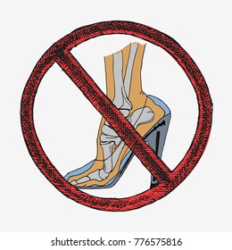 Foot bones of woman wearing high heels. Hand drawn vector illustration
