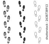 Foot boot print trail set vector