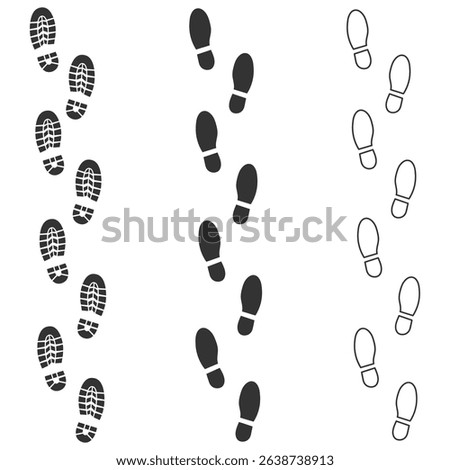 Foot boot print trail set vector