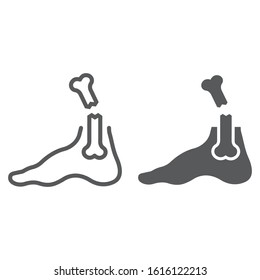 Foot broken line and glyph icon, medical and healthcare, leg injury sign, vector graphics, a linear pattern on a white background, eps 10.