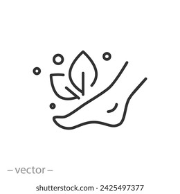 foot care icon, beauty spa concept, leg with leaves, thin line symbol on white background - editable stroke vector illustration