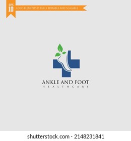 Plantilla de logotipo de icono de pie y cuidado, cuidado de la salud de pies y tobillos
