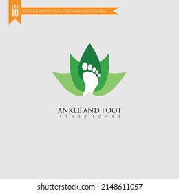 Plantilla de logotipo de icono de pie y cuidado, cuidado de la salud de pies y tobillos