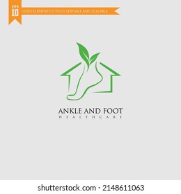 Plantilla de logotipo de icono de pie y cuidado, cuidado de la salud de pies y tobillos