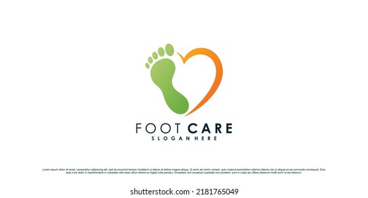 Foot care logo design with love element and creative concept Premium Vector