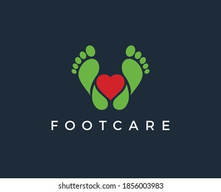 Foot care logo, Vector of footprints with symbol of health and clinic. health and care logo template