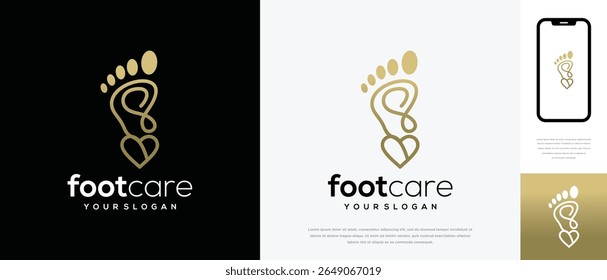 Foot care love logo design. Podiatry foot care logo template. Foot love logo symbol icon