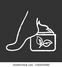 Foot cream jar chalk icon. Moisturizing, soothing lotion. Hydrating skincare product. Nourishing footcare. Paraben free. Dry skin solution. Organic cosmetics. Isolated vector chalkboard illustration
