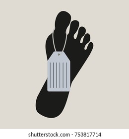 Foot With Death Tag. Dead Man's Body In Morgue. Flat Vector Illustration