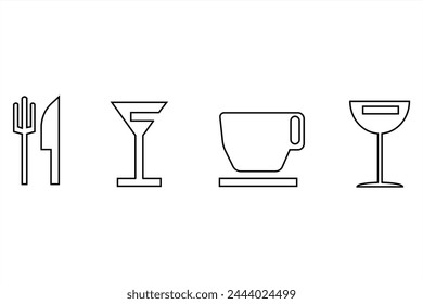 Icono de pie y bebida en estilo de línea