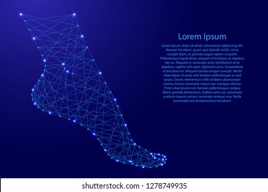Foot female health fitness flexibility from futuristic polygonal blue lines and glowing stars for banner, poster, greeting card. Vector illustration.
