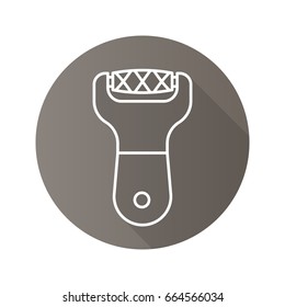 Foot file flat linear long shadow icon. Foot scrubber. Vector outline symbol
