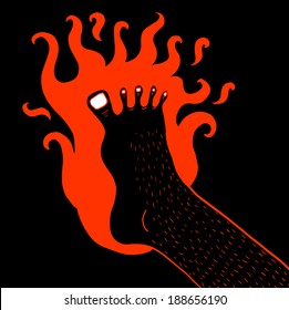Foot in flames