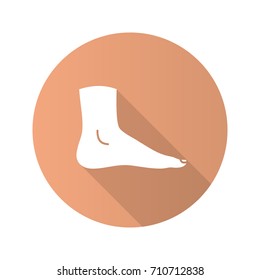 Foot flat design long shadow glyph icon. Vector silhouette illustration