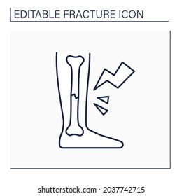 Foot Fractures Line Icon. Foot Pain. Hairline Crush. Healthcare Concept. Isolated Vector Illustration. Editable Stroke