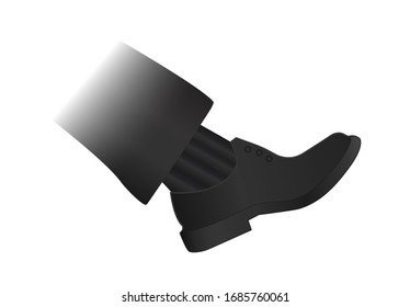 Foot gesture in black shoes and striped socks icon in black monochrome style isolated on white background. Design elements symbol Editable icon silhouette Foot step forward - kick, signs vector EPS10