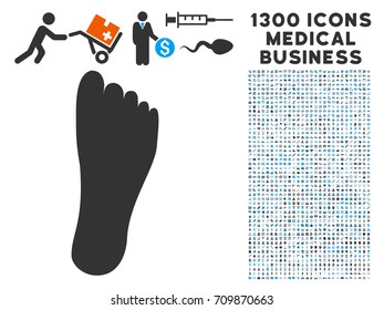 Foot gray vector icon with 1300 medicine commercial pictograms. Collection style is flat bicolor light blue and gray pictograms.