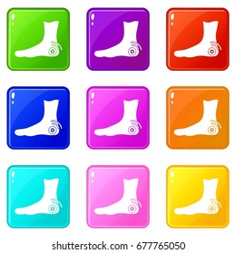 Foot heel icons of 9 color set isolated vector illustration