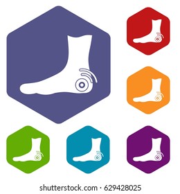 Foot heel icons set hexagon isolated vector illustration
