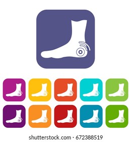 Foot heel icons set vector illustration in flat style In colors red, blue, green and other