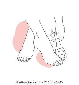 Foot heels scraping procedure. Foot peeling scrubber, wellness foot skin care line vector illustration