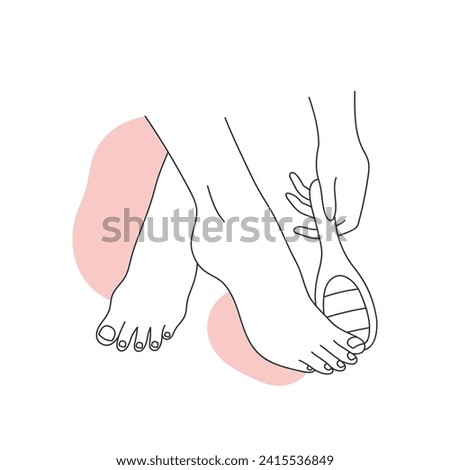 Foot heels scraping procedure. Foot peeling scrubber, wellness foot skin care line vector illustration