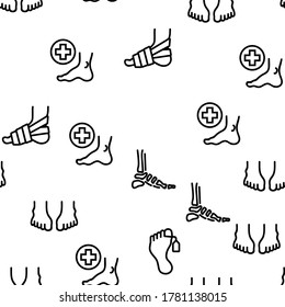 Foot Human Body Part Vector Seamless Pattern Thin Line Illustration