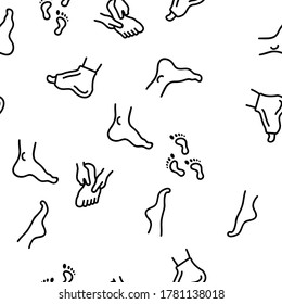 Foot Human Body Part Vector Seamless Pattern Thin Line Illustration