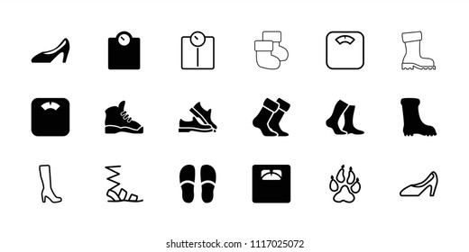 Foot icon. collection of 18 foot filled and outline icons such as slippers, boot, floor scales, woman shoe, animal paw, woman boot. editable foot icons for web and mobile.