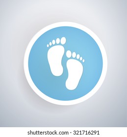 Foot icon on blue button background, clean vector