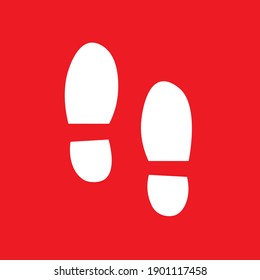 Foot icon on red background. Vector drawing.