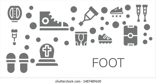 foot icon set. 11 filled foot icons.  Simple modern icons about  - Pedal, Sneakers, Crutch, Leggings, Slippers, Shoe, Cemetery, Sport shoe, Football, Crutches