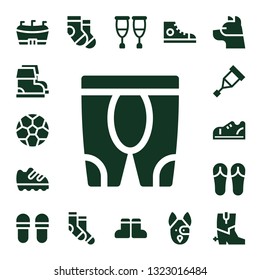 foot icon set. 17 filled foot icons.  Simple modern icons about  - Football, Boots, Soccer ball, Leggings, Shoe, Crutch, Sneakers, Sandals, Slippers, Socks, Crutches, Dog