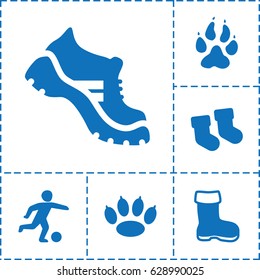 Foot icon. set of 6 foot filled icons such as boot, animal paw, baby socks, football player
